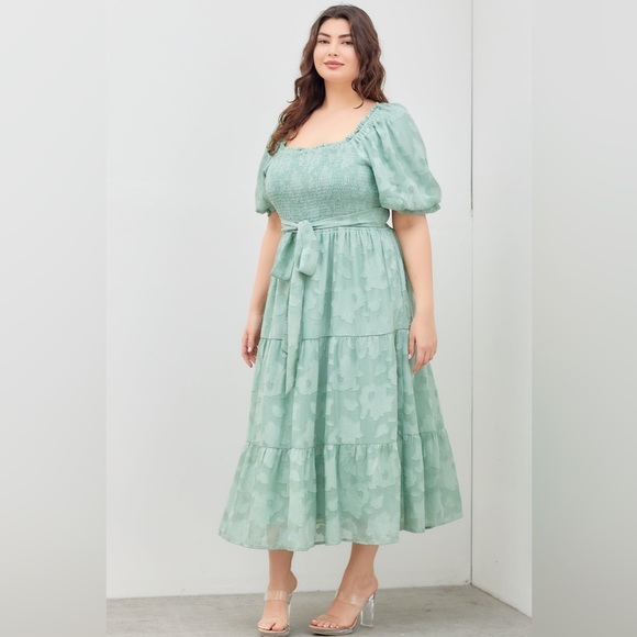 Polagram Midi Dress with Puffy Sleeve | size L - Picture 3 of 12